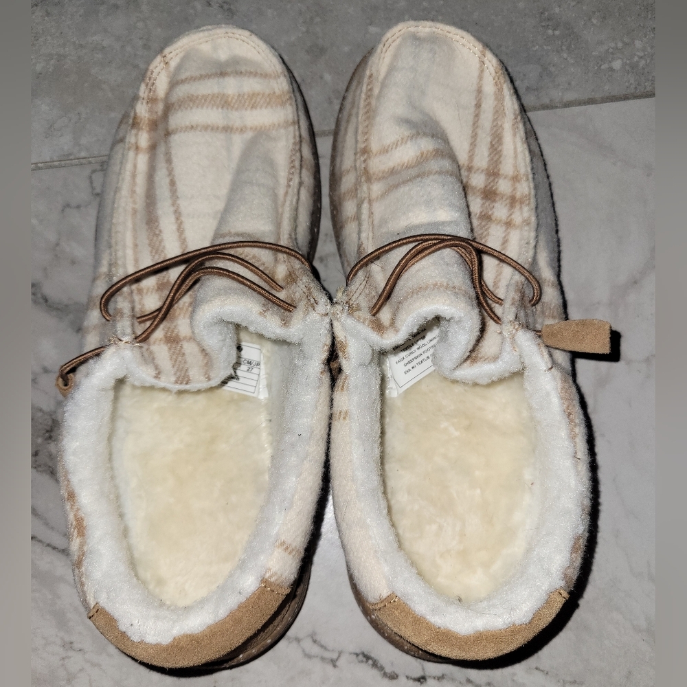 Lamo 'Samantha' Plaid Moccasin Sheepskin‎ Footbed Sz 10 Slip On Shoes Slippers